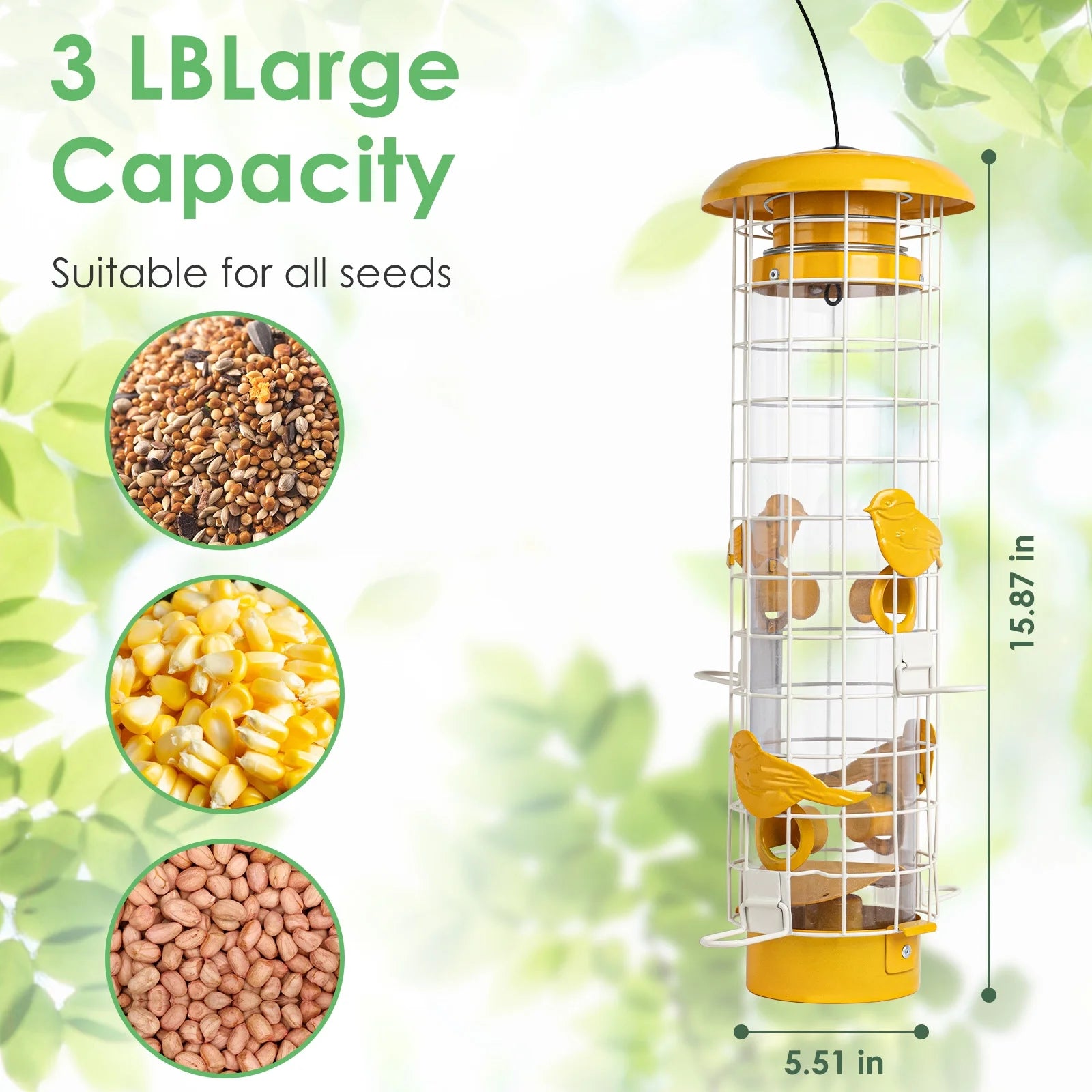 Birdkiss Squirrel-Proof Metal Bird Feeder - 3LBs