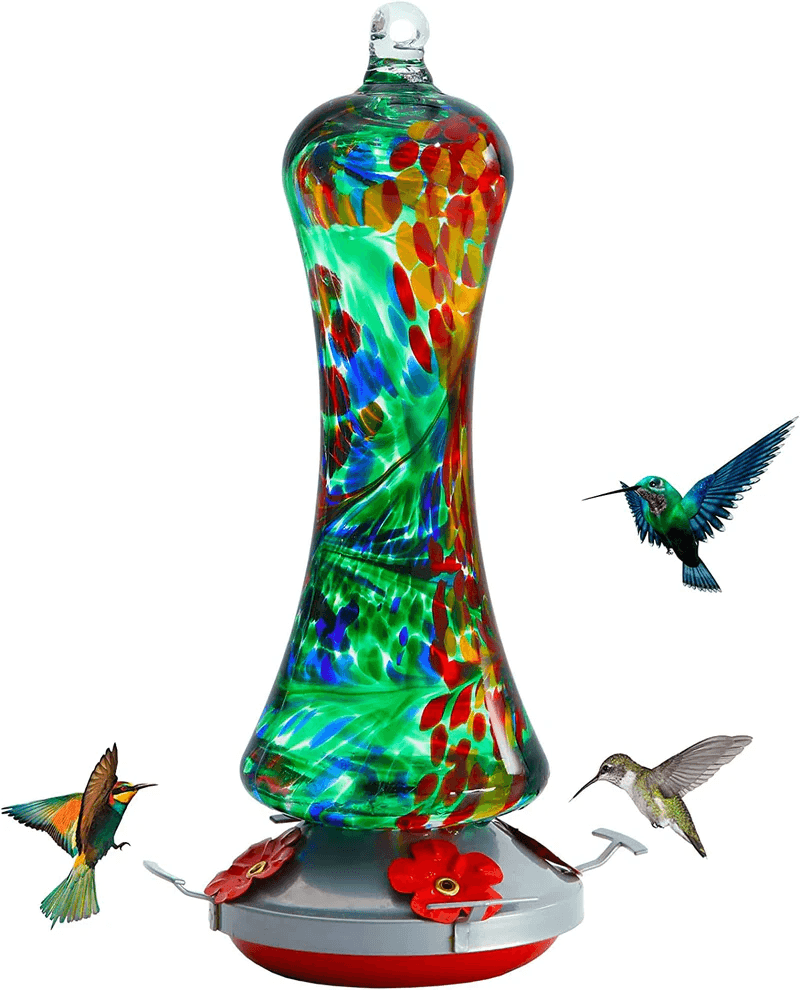 Hand-blown Glass Hummingbird Feeder 20 OZ