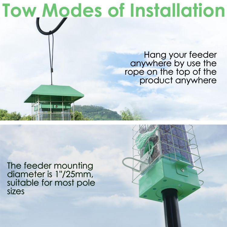 Birdkiss Metal Squirrel Proof Bird Feeder with 4 Weight-Activated Perches - 3LBs Large Seed Capacity & Pole Mount
