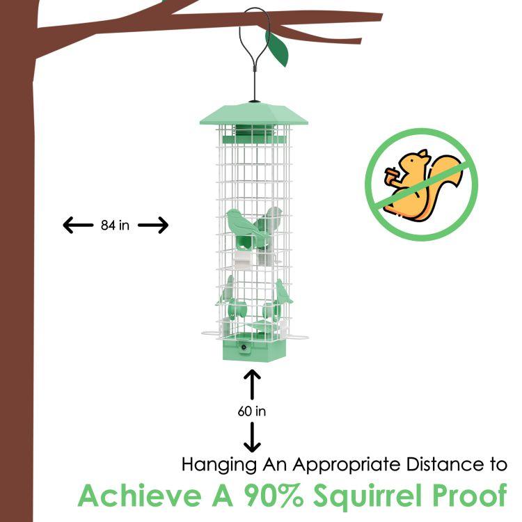 Birdkiss Metal Squirrel Proof Bird Feeder with 4 Weight-Activated Perches - 3LBs Large Seed Capacity & Pole Mount