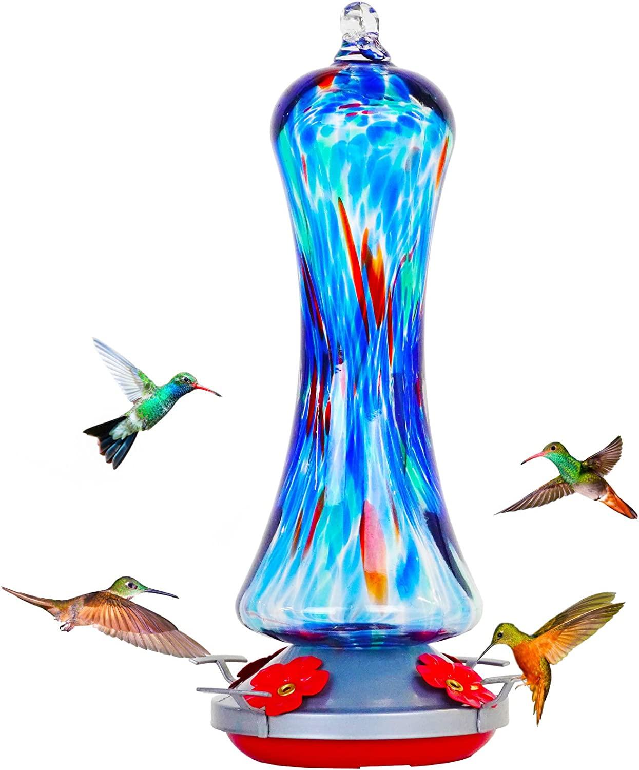 Hand-blown Glass Hummingbird Feeder 20 OZ