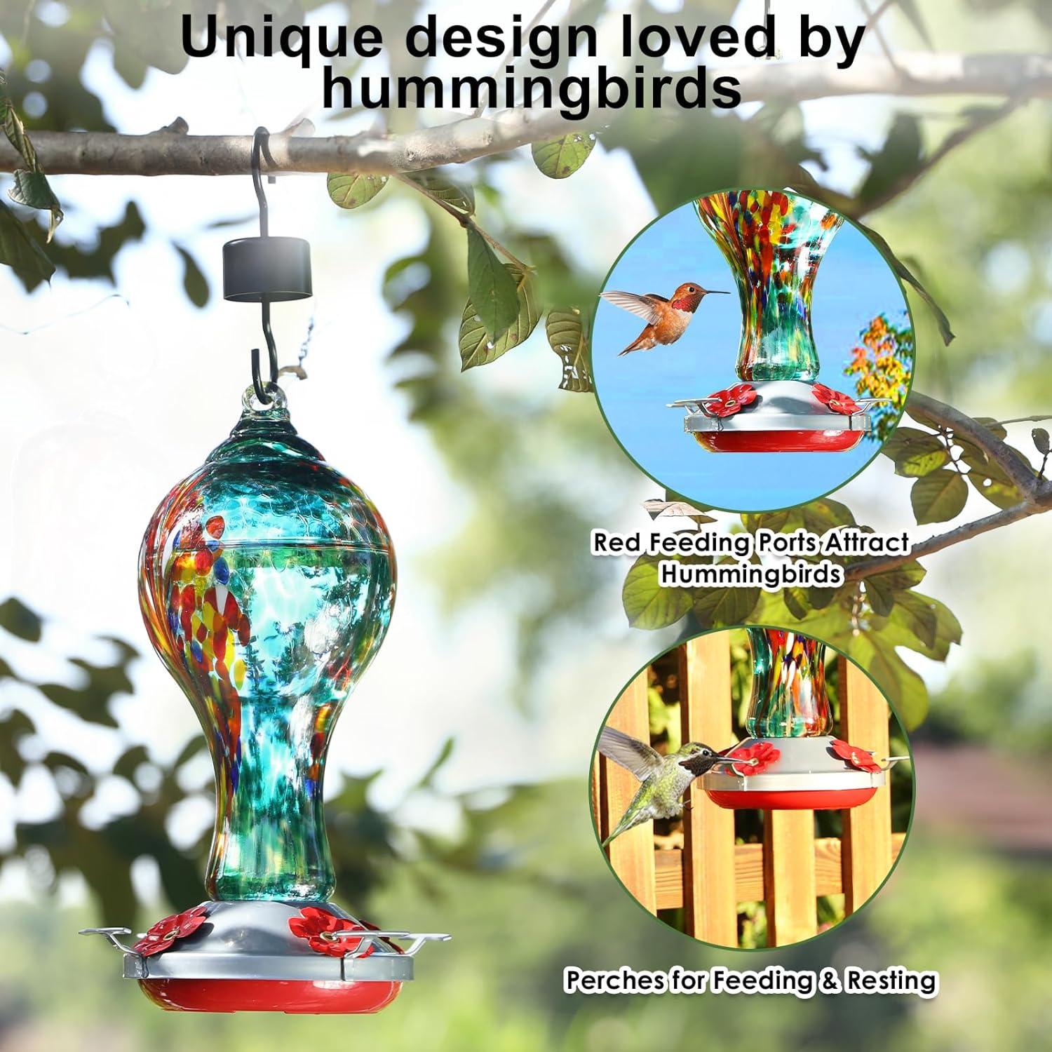 Hummingbird Feeder Outdoors Glass 25oz - Blue