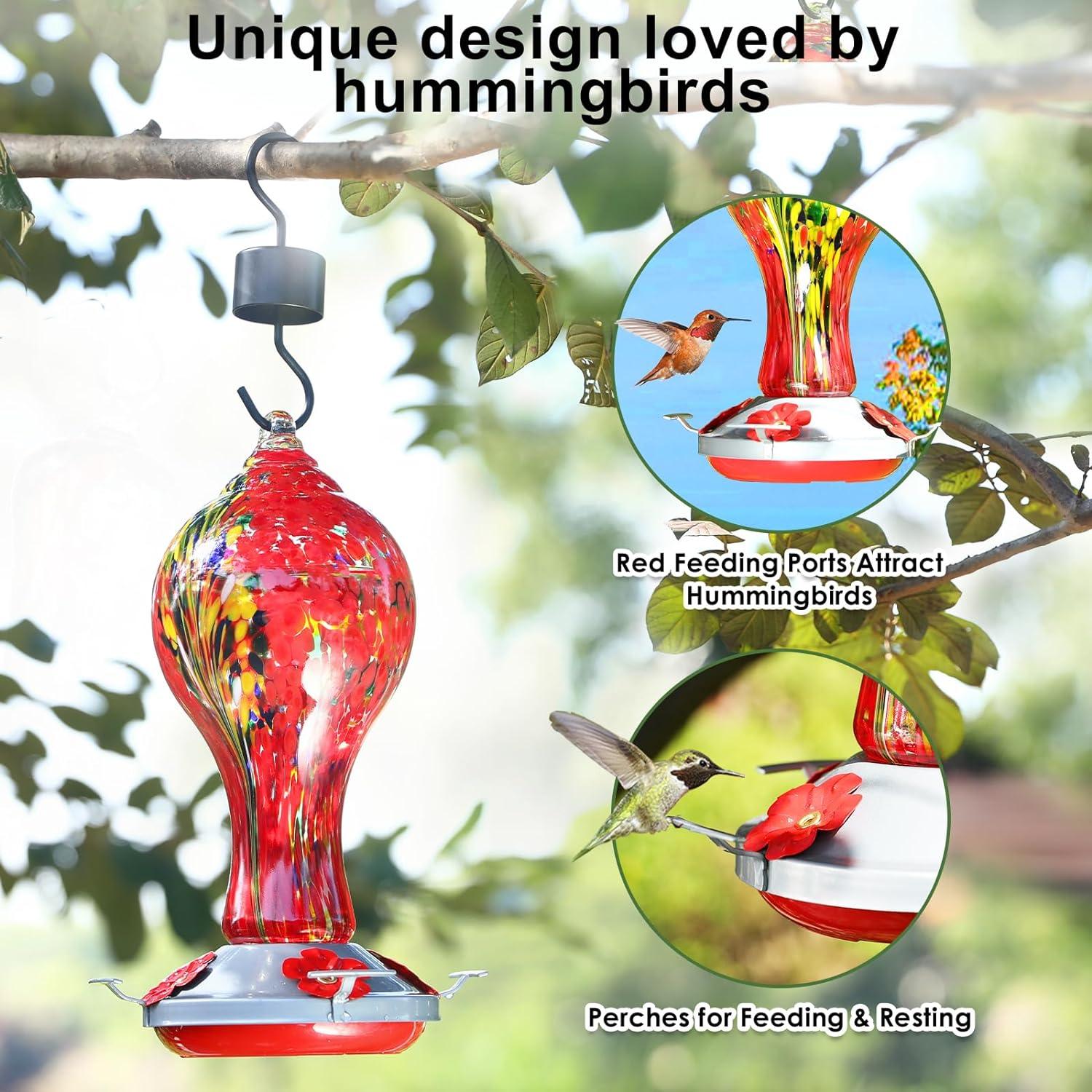Hummingbird Feeder Outdoors Glass 25oz - Red