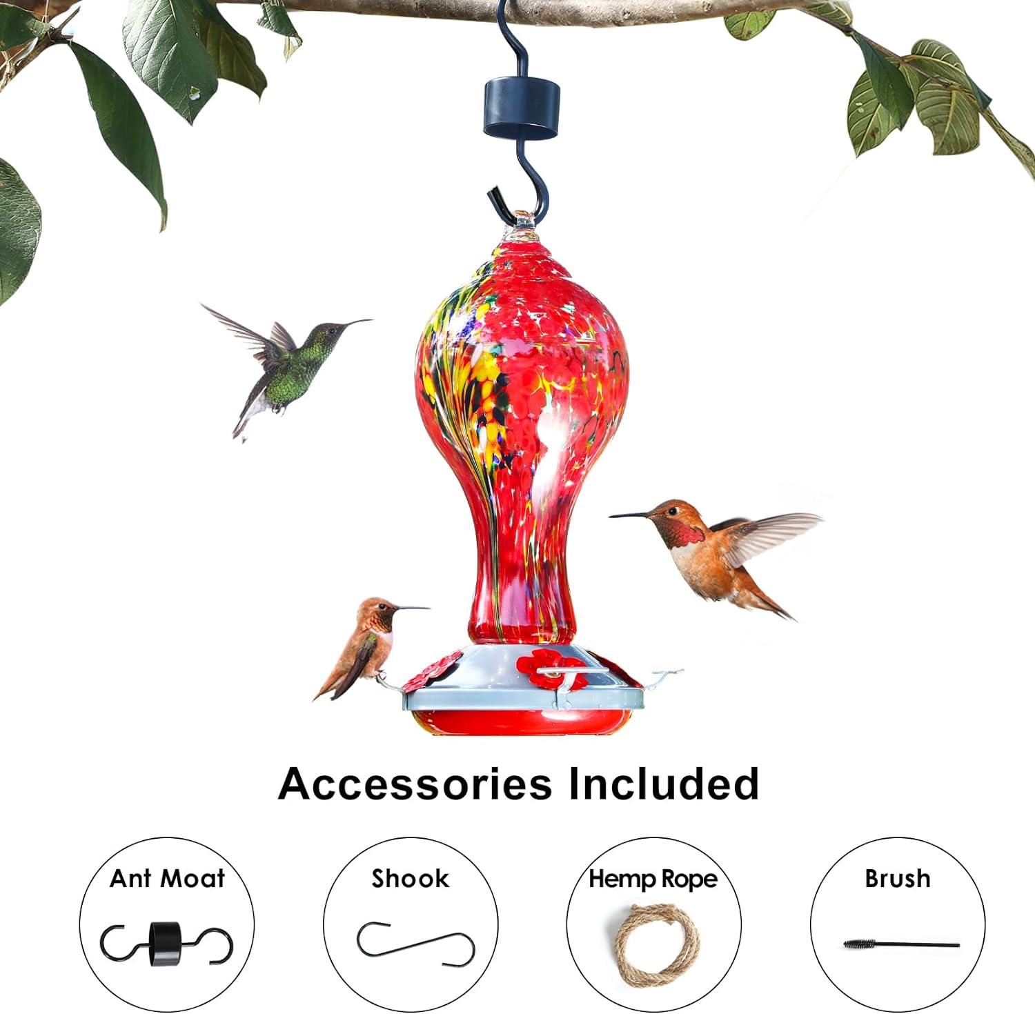 Hummingbird Feeder Outdoors Glass 25oz - Red