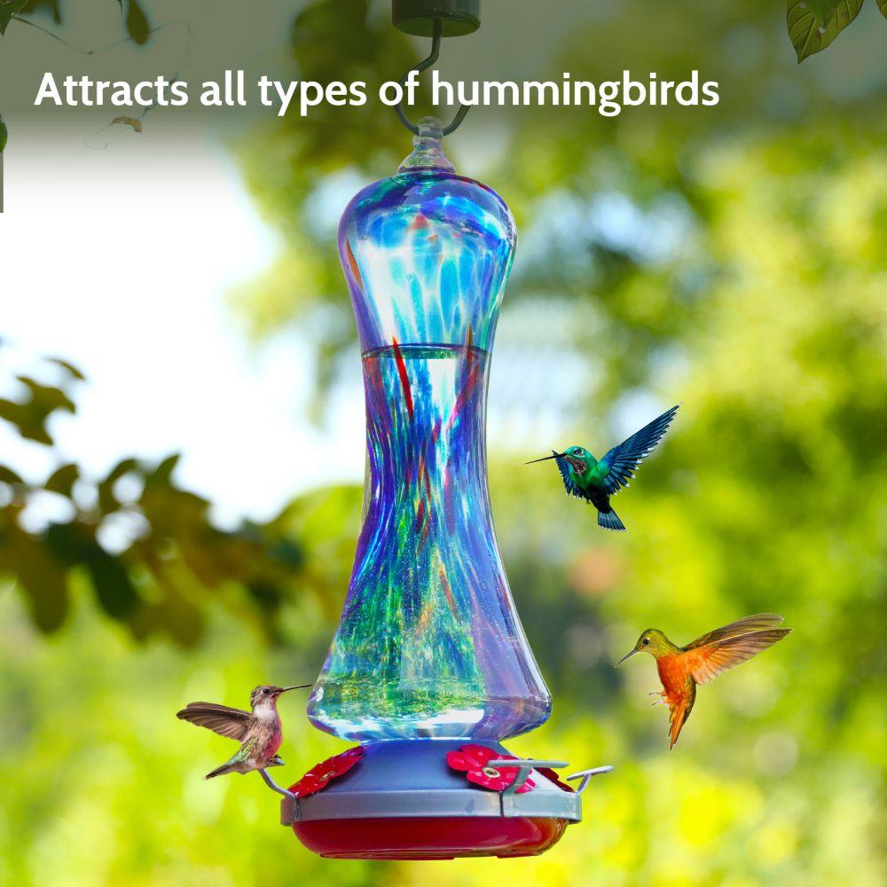 Hand-blown Glass Hummingbird Feeder 20 OZ