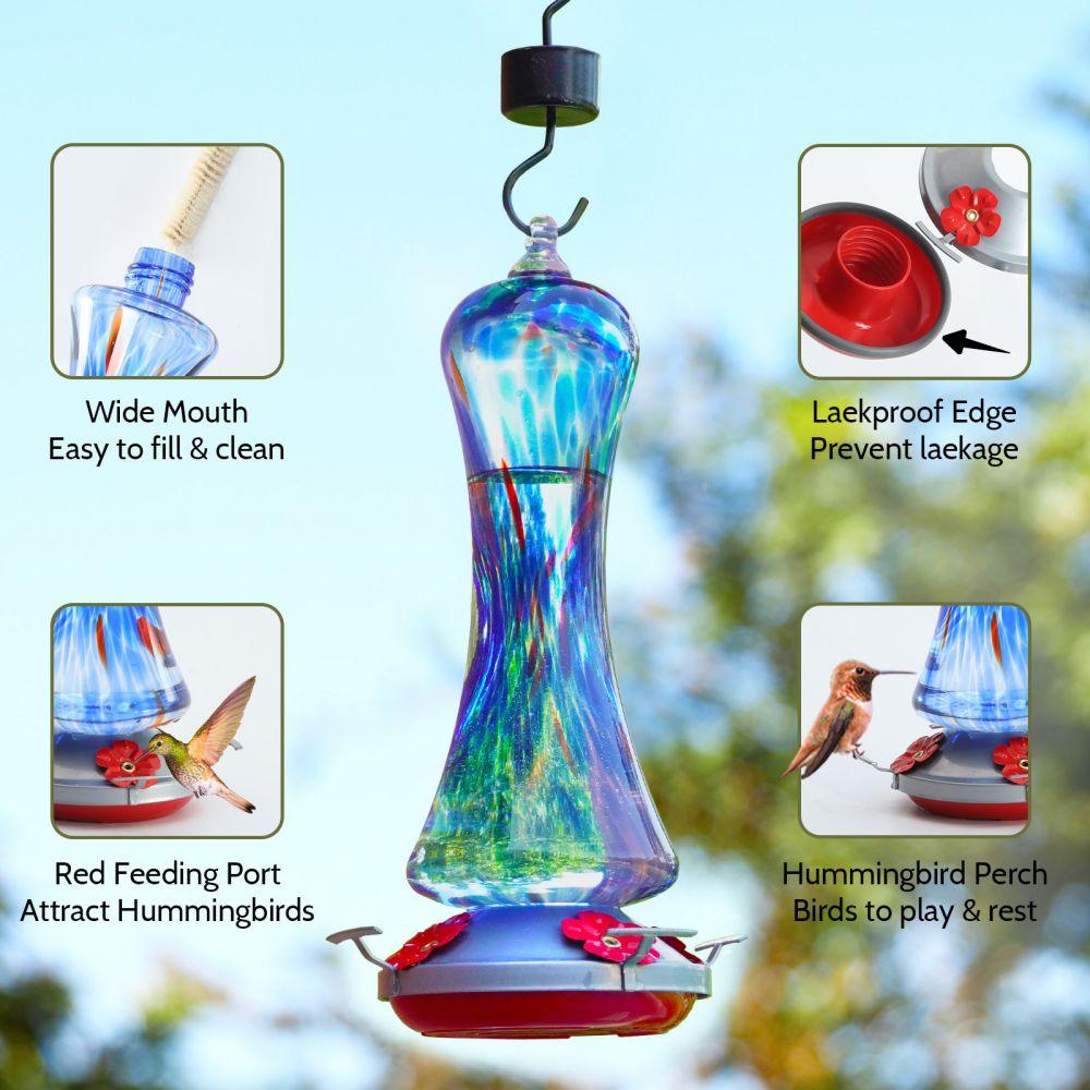 Hand-blown Glass Hummingbird Feeder 20 OZ