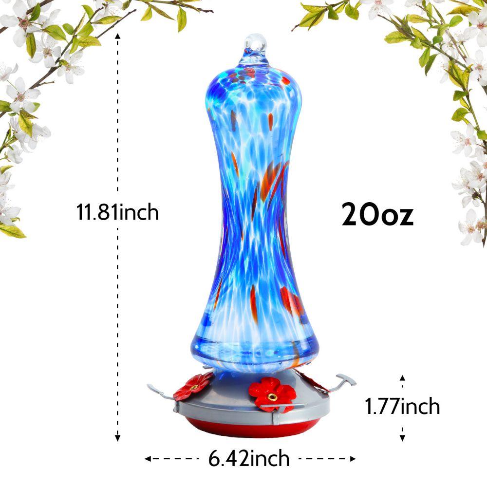 Hand-blown Glass Hummingbird Feeder 20 OZ