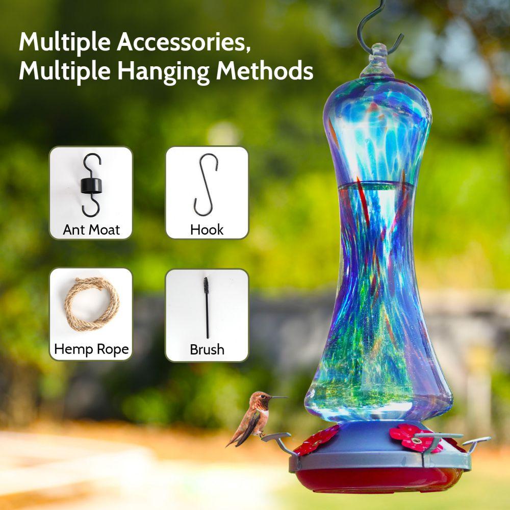 Hand-blown Glass Hummingbird Feeder 20 OZ