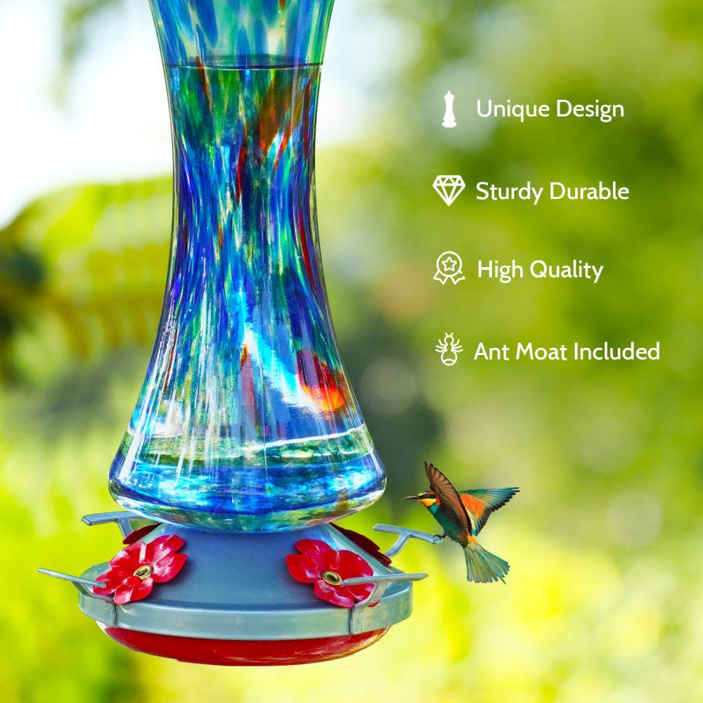 Hand-blown Glass Hummingbird Feeder 20 OZ