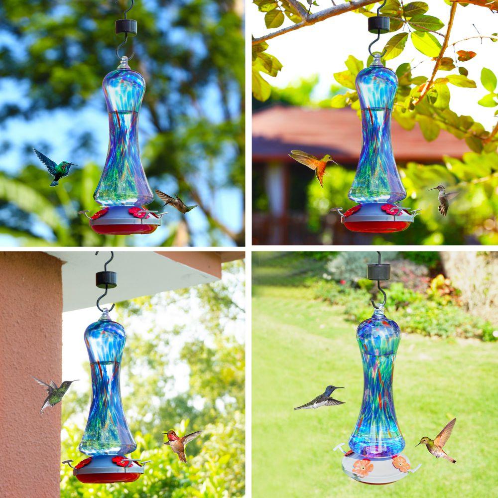 Hand-blown Glass Hummingbird Feeder 20 OZ