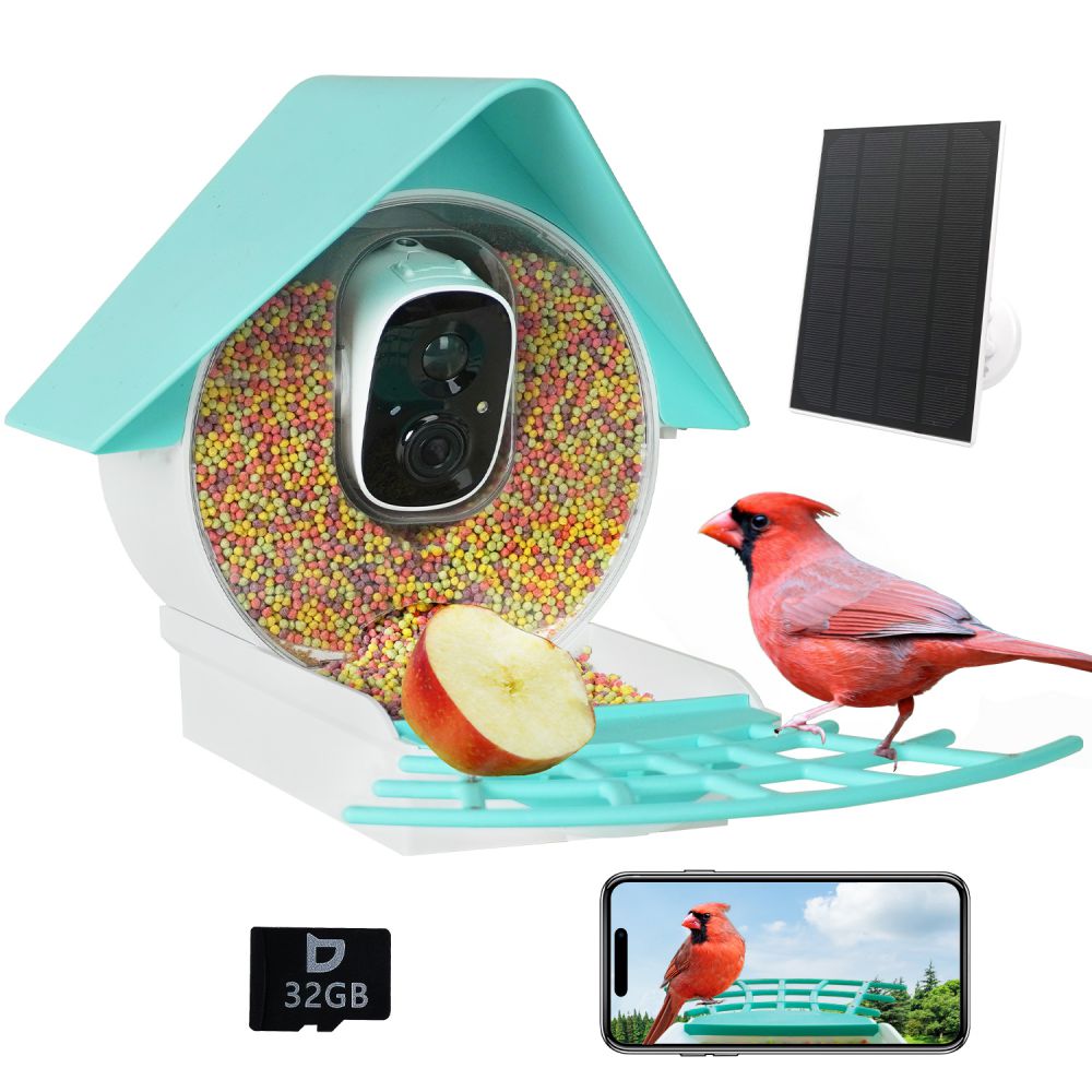 Smart Bird Feeder with Camera - Solar Panel - Light Blue