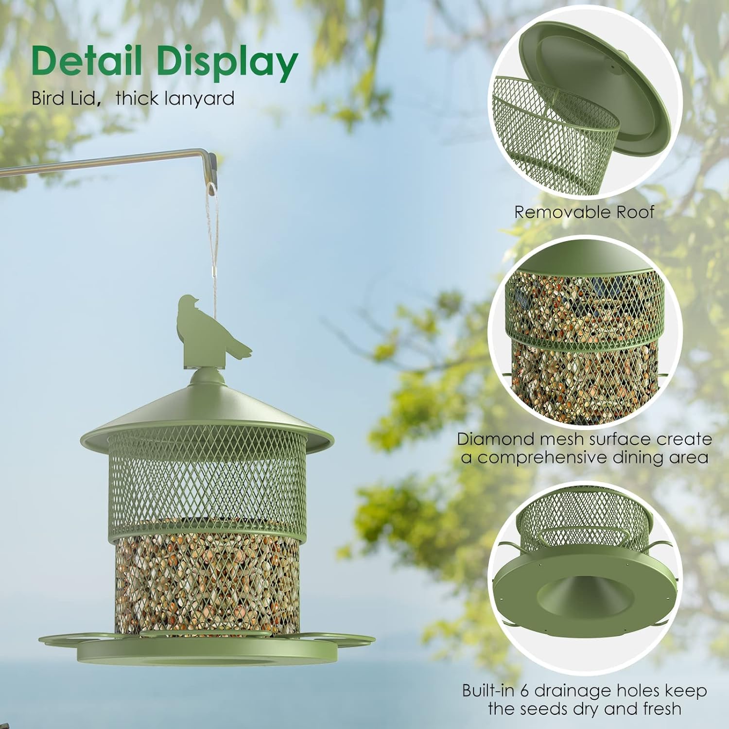 Outdoors Hanging Metal Bird Feeder with 4 lbs Large Capacity