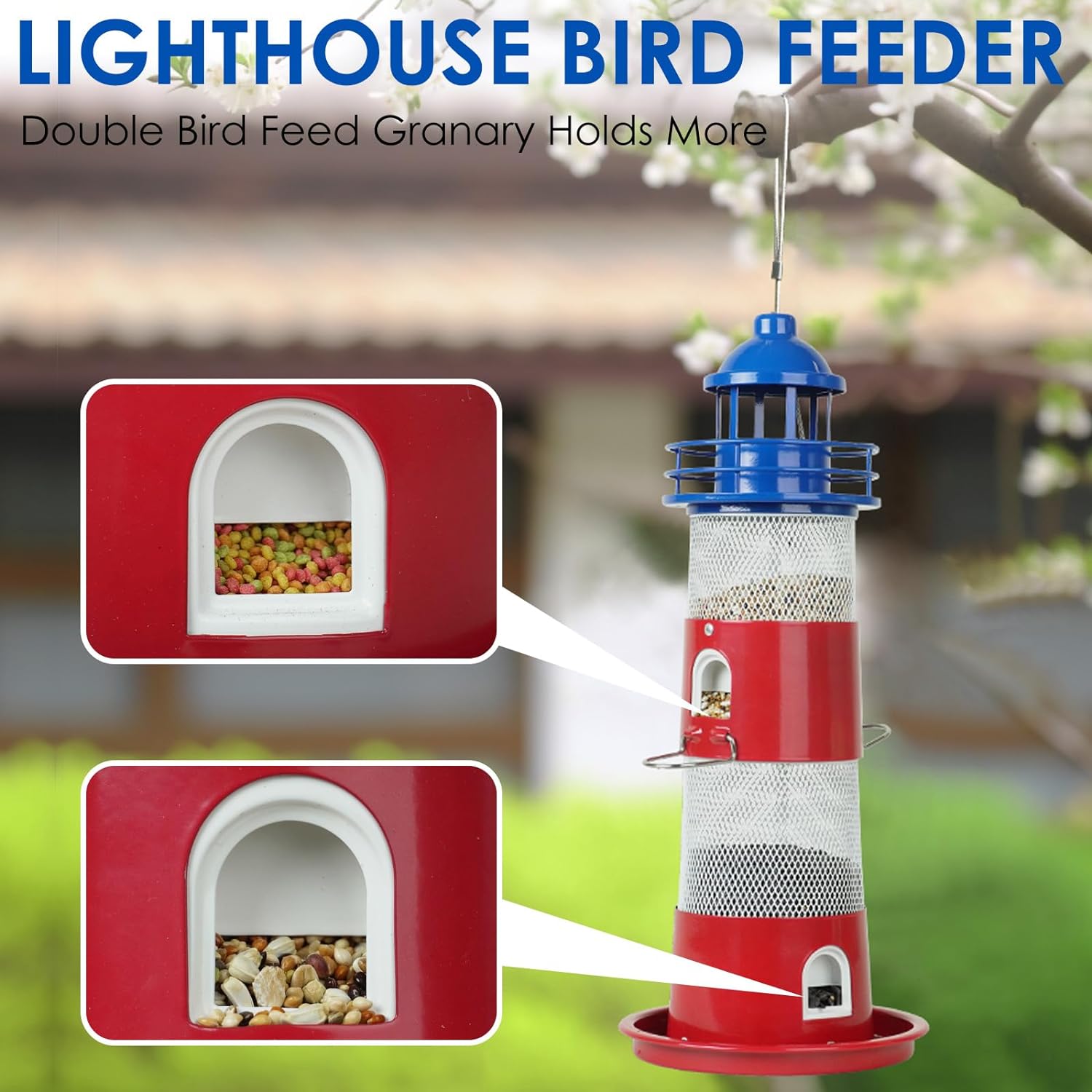 Squirrel Proof Metal Bird Seed Feeder - 4 lbs Large Capacity